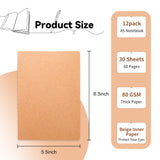 12 Pack Blank Kraft Notebooks, 8.3x5.5 Inches A5 Small Journals Bulk Blank Notebooks 80 GSM Unlined with 60 Pages A5 Subject Not