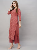 Anni Designer Women'S Cotton Blend Printed Straight Kurta With Pant (Pina Peach_S_Peach_Small),Peach,S,Cotton Blend,Regular,