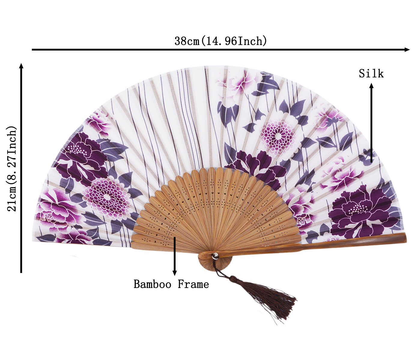 Amajiji 8.27(21cm) Hand Held Bamboo Silk Folding Fan Hand Fan,Chinese/Japanese Charming Elegant Vintage Retro Style,Women Lady