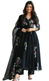 Sugathari Women's Black Georgette Anarkali Floral Printed Kurta with Pant & Dupatta (Dress 113 Black L)