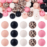 FASHEWELRY 50Pcs 15mm Silicone Focal Beads Pink Black Round Leopard Print Pen Beads for Beadable Pens Keychain Making Beaded Bra