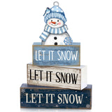 Lineshading 4 Pcs Christmas Table Decoration Blue and White Snowman Decor Winter Tiered Tray Decor Christmas Centerpiece Decorat