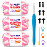 3 Pack Rainbow Beginner Crochet Yarn for Crocheting and Knitting Multicolor Cotton Crochet Yarn for Beginners(Pink Variegated)