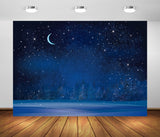 BELECO 12x10ft Fabric Winter Wonderland Night Snowfall Backdrop Blue Starry Sky Moon Stars Snowflakes Fir Trees Pine Forest Snow