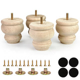 Crawopft 3 Inch Wooden Furniture Legs, Set of 4 Replacement Solid Wood Unfinished Round Furniture Bun Feet for Couch Chair Sofa 