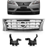 PartsFlow Front Bumper Grille Upper Grill Chrome Shell Black Insert For 2013 2014 2015 Nissan Sentra NI1200252