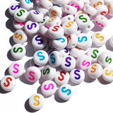 Yiizzxin 200pcs Colorful Acrylic Letter S Beads,4x7mm Round Flat Multicolor Letter S Beads,White Background Mixed Color Alphabet