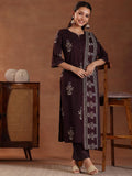 Libas Women'S Pure Cotton Printed Kurta Set (369130R Brown