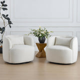 KINWELL 34 Wide Sherpa Swivel Barrel Chairs Set of 2, No Assembly Round Boucle Upholstered Accent Chairs Armchairs Single Sofa C