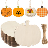 AWIZOM 150 Pcs Fall Pumpkin Wooden Cutouts Unfinished Wood Pumpkin Ornaments Blank Thanksgiving Pumpkins Wood Slices with Twine 