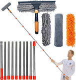 20 ft+ Reach Squeegee Window Cleaner Duster 2 in 1 Rotatable Window Cleaning Tool Kit with 3-14 ft Extension Pole, Window Washin