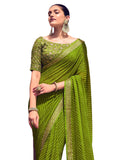 Satrani Womens Knit Pure Georgette Saree (2555S283N_Olive Green)