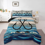 Feelyou Fishing Hook Bedding Set Full Size, Kids Toddler Lake House Comforter Set Boys Girls Rustic Farmhouse Bedding Set Nautic