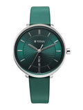 Titan Neo Analog With Day And Date Green Dial Green Color Leather Strap Watch For Women