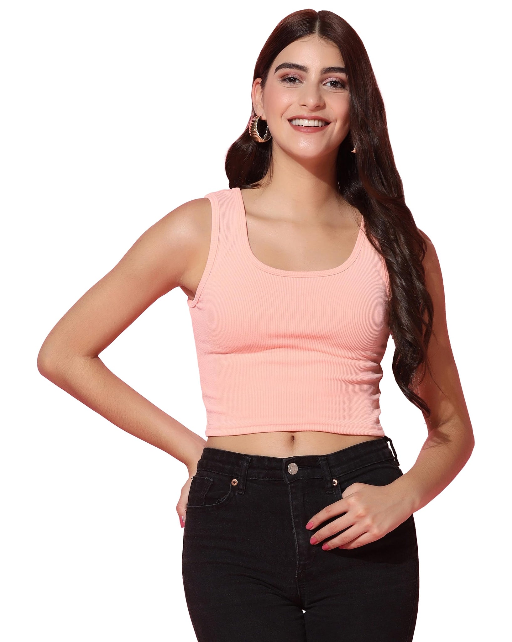 Toplot Women'S Solid Ribbed Round Neck Sleeveless Slim Fit Tank Top (Tank-Top-5069-Peach-M),Peach,,B0CGJ17PF1