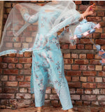 Anni Designer Women'S Cotton Blend Printed Straight Kurta With Pant & Dupatta (Itta St Blue_Xl_Blue_X Large),Blue,XL,Cotton Blend,Straight,Pants, Dupatta