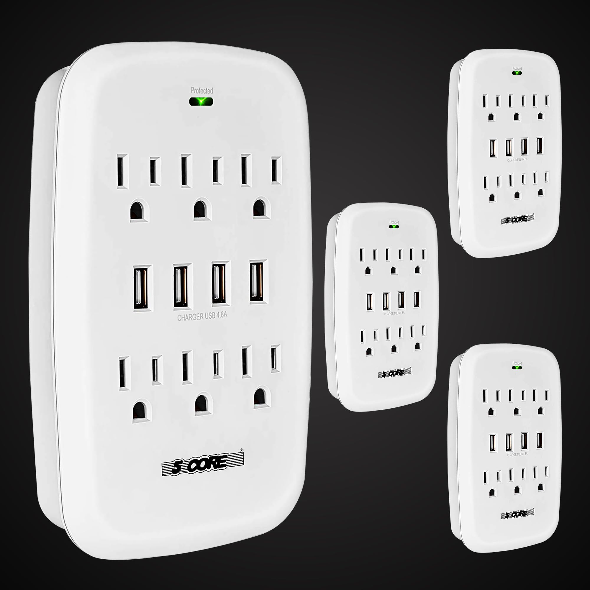 5 Core 4 Pieces 6 Outlet Extender 900J Surge Protector With 4 Usb Charger Port Wall Adapter Wms 6S 4Usb 4Pcs