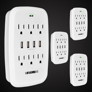 5 Core 4 Pieces 6 Outlet Extender 900J Surge Protector With 4 Usb Charger Port Wall Adapter Wms 6S 4Usb 4Pcs