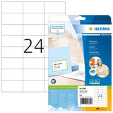 HERMA Self Adhesive Address Mailing Labels, 24 Labels Per A4 Sheet, 600 Labels for Laser and Inkjet Printers, (4390), White, 70 