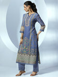 Libas Women'S Linen Kurta Sets (48867_Blue_L)