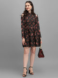 Wedani Women'S Floral Fit & Flared Dress (X-Large Black-5),Black-5,XL,Chiffon,A-Line,