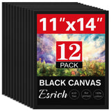 12 Pack Black Canvas for Painting 11x14 Inch, Canvas Boards for Painting, Cotton Primed Acid Free Blank Canvas Panels for Oil, A