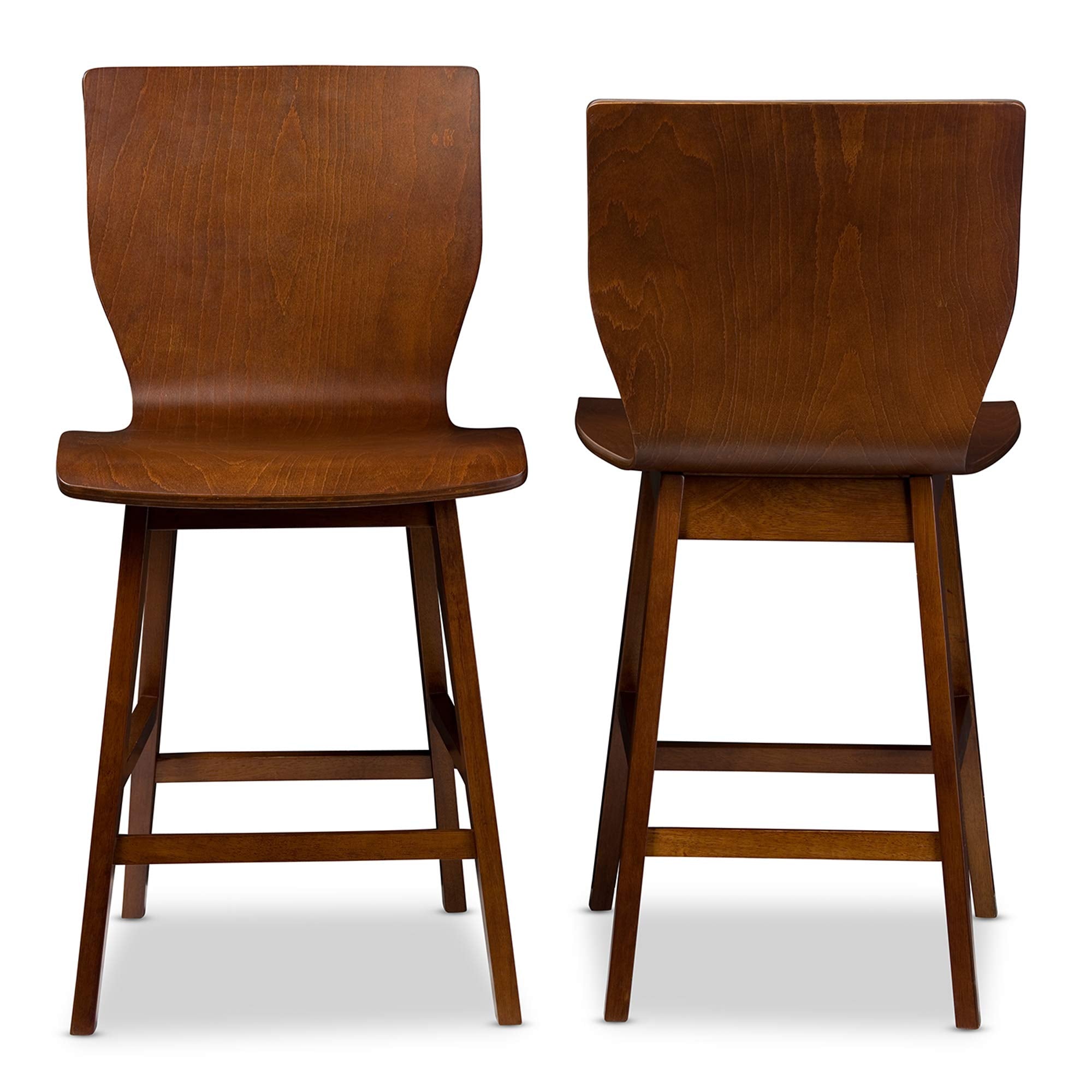 Baxton Studio Elsa Mid-Century Counter Stool Scandinavian Style Dark Walnut Bent Wood Counter Stool