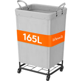 Lifewit 165L Laundry Basket with Wheels, Large Heavy Duty Commercial Rolling Laundry Hamper with Handles, Tall Steel Frame Laund