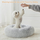 WNPETHOME Calming Dog Bed Cat Bed Donut, Faux Fur Pet Bed Self-Warming Donut Cuddler, Comfortable Round Plush Dog Beds (27 x 27 Inch, Light Grey)