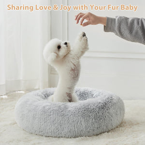 WNPETHOME Calming Dog Bed Cat Bed Donut, Faux Fur Pet Bed Self-Warming Donut Cuddler, Comfortable Round Plush Dog Beds (27 x 27