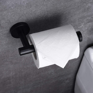 Hoooh Matte Black 4-Piece Bathroom Accessories Set Stainless Steel Wall Mount - Includes 24 Single Towel Bar, Toilet Paper Hol