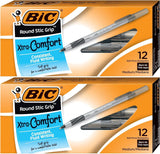 BIC Round Stic Grip Xtra Comfort Ballpoint Pen, Medium Point (1.2mm), Black, 12-Count - Pack of 2