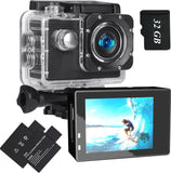 Action Camera 1080P Sports Camera 32GB Memory Card Action Cam 4xZoom 131ft Underwater Waterproof with 2 X Batteries and Multi-Fu