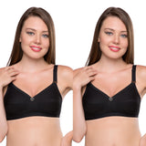 TRYLO Sarita Womens Pure Cotton Non-Wired Full Coverage Bra 2 Pack, black, 42C