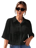 Toplot V-Collar Solid Crop Shirt For Women With Half Sleeves (Crop-Shirt-5183-Black-M),Black,,B0D3LQ9SJX