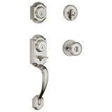 Kwikset Montara Front Door Lock Handle and Deadbolt Set, Entry Handleset Exterior with Interior Door Knob, Satin Nickel, Pick Re
