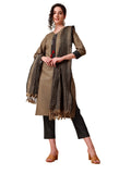 Ethnicjunction Womens Solid Self Desing Checked Straight Kurta Pant With Dupatta (Skd12-Checkmate-Beige_2Xl_Beige & Black) -Like New