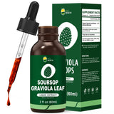 Organic Soursop Graviola Guanabana Leaf Extract Drops, Pure Soursop Bitters Liquid, 98% Absorption, Vegan, Non-GMO, Gluten Free 