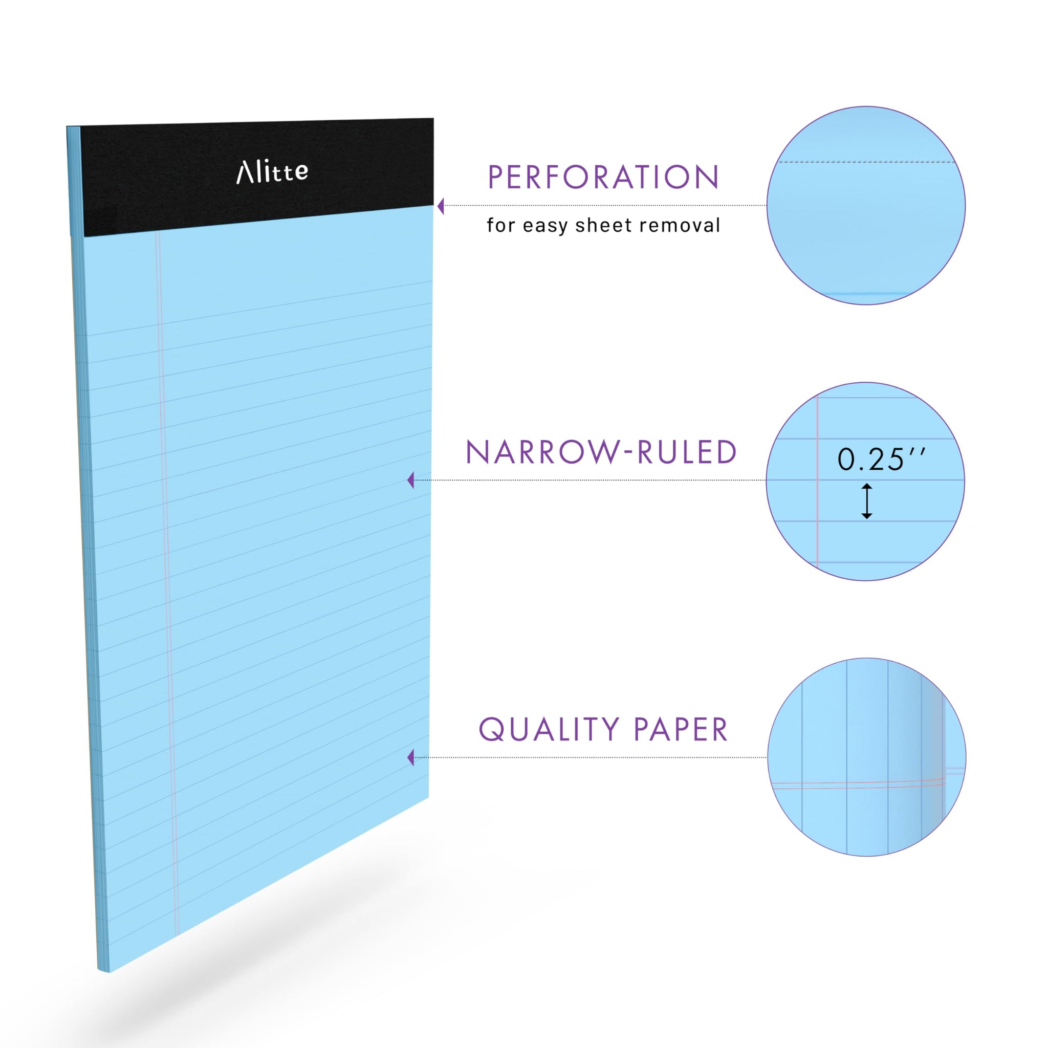Alitte Colored Legal Notepads 5x8, Pack of 12- Perforated Narrow Ruled Writing Pad - Premium Thick Paper, No Ink Bleeding - Lega