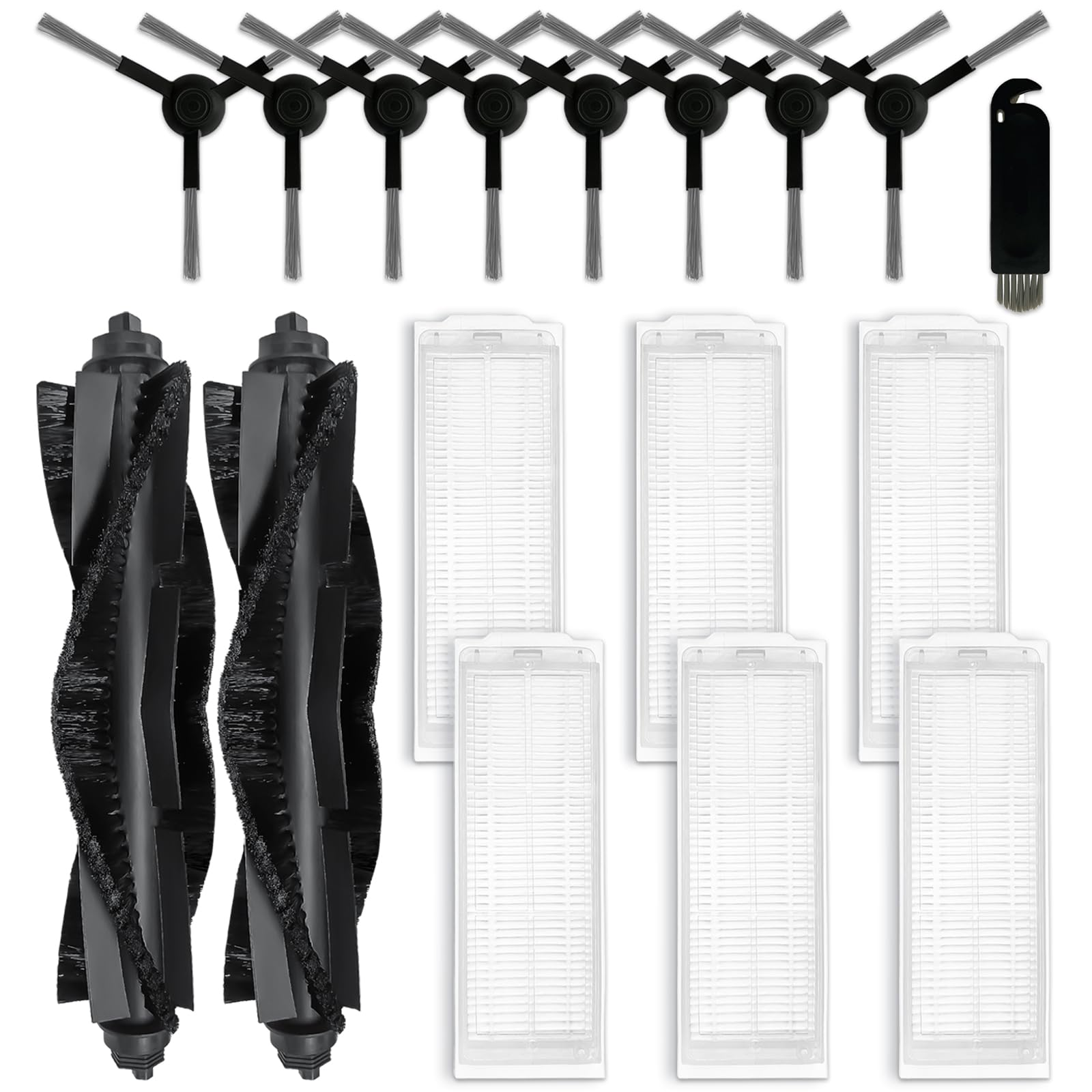 Replacement Parts Compatible with WYZE Robot Vacuum Cleaner WVCR200S Accessories, 2 Main Brushes, 6 Hepa Filters, 8 Side Brushes