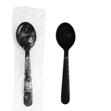 Party Essentials Individually Wrapped Black Plastic Utensil Sets/Heavy Duty Flatware Packs, Soup Spoon, 100 Sets