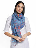 Zedaar Blue Linen Floral Digital Printed Stoles (100% Linen)