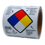 HYBSK NFPA Labels Health Fire Reactivity Specific Hazard OSHA Safety Labels 4 x 4 Inch Square 100 Adhesive Stickers