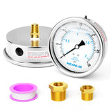 MEANLIN MEASURE 0~30Psi Stainless Steel 1/4 NPT 4 FACE DIAL Liquid Filled Pressure Gauge WOG Water Oil Air Back Mount, with 1/4 