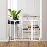 Edmyre Easy Step Walk-Thru Baby Gate - Adjustable Safety Gate for Babies & Pets, Pressure Mount Kit, Includes Wall Cups & Extens