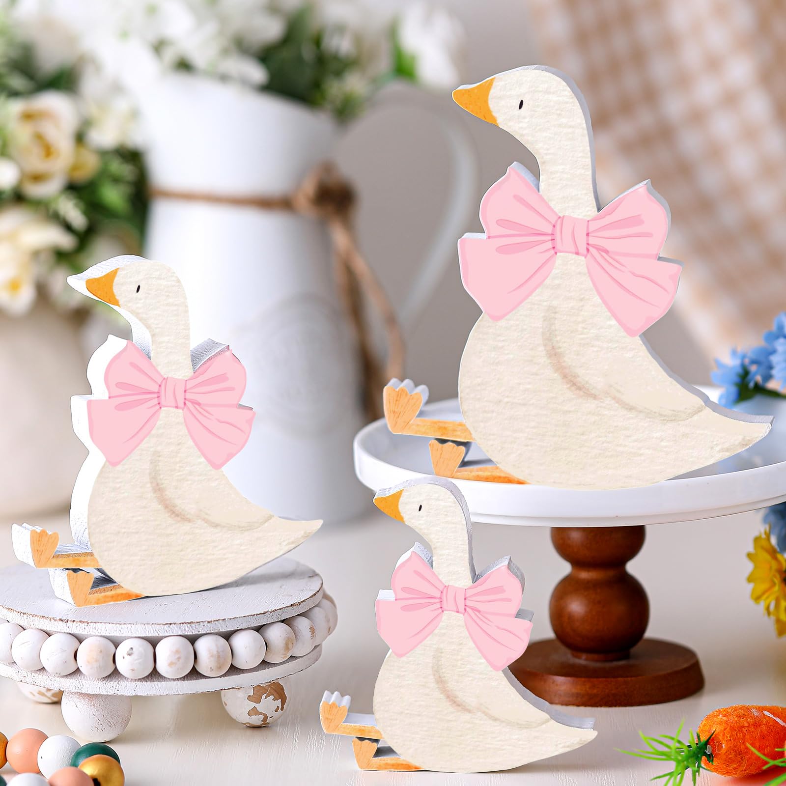 Lineshading 3 Pcs Silly Goose Birthday Party Decoration Pink Bow Wooden Silly Goose Baby Shower Decor Funny Table Centerpiece Gi