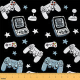 Gamepad Outdoor Fabric by The Yard,Video Gaming Black for Women Adults Craft Lover,Kids Games Consoles Upholstery Fabric for Qui