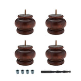 OUTWATER Architectural Products 4 in. H x 4-7/8 in. Dia Stained Solid Hardwood Round Bun Foot | 4 Pack with 4 Free Insert Nuts a
