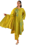 Libas Womens Embroidered Silk Blend Straight Kurta With Trousers And Dupatta