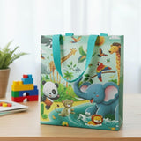 Evafly gift bags small size Pack of 24 H25 x L23 x D10 cm | Reusable NonWoven, Party Favours | Cartoon Jungle Print for retur